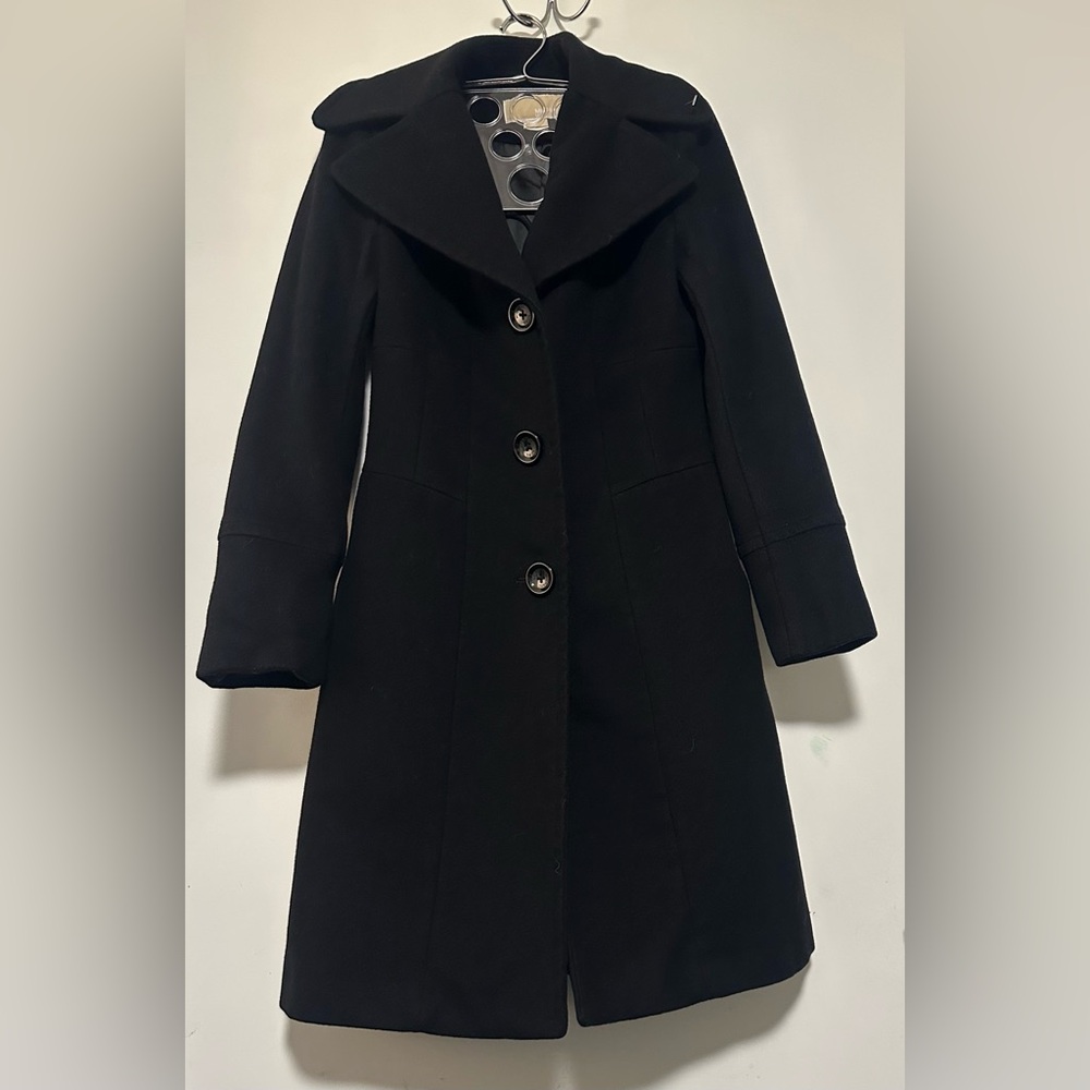Michael Kors Wool Blend Notch Lapel Button Front Peacoat